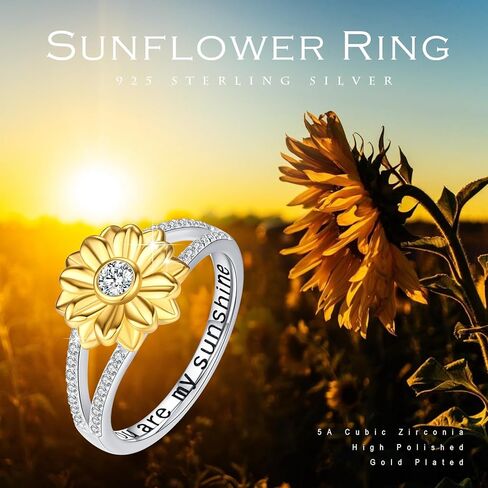 خاتم عباد الشمس 925 الفضة الاسترليني زهرة عباد الشمس خاتم قابل للتعديل حلقة مفتوحة أنت بلدي الشمس المشرقة مجوهرات هدايا للفتيات أمي عيد ميلاد عطلة عيد الميلاد حجم 7-9 in Kuwait