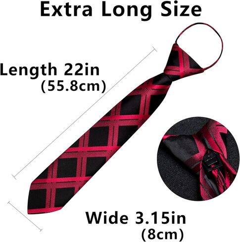 YOHOWA Plaid Men Zipper Necktie Set Extra Long Pre-Tied Tie Clip Set Pocket Square Cufflinks Formal Business Wedding Party in Kuwait