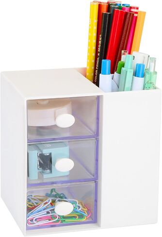 LETURE Small Desk Organizer with Drawer, Office School Business Storage Box for Card/Pen/Pencil/Marker/Stationery, Plastic Cosmetic Makeup Organizer (White) in Saudi Arabia