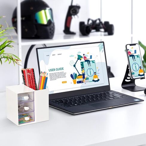 LETURE Small Desk Organizer with Drawer, Office School Business Storage Box for Card/Pen/Pencil/Marker/Stationery, Plastic Cosmetic Makeup Organizer (White) in Saudi Arabia
