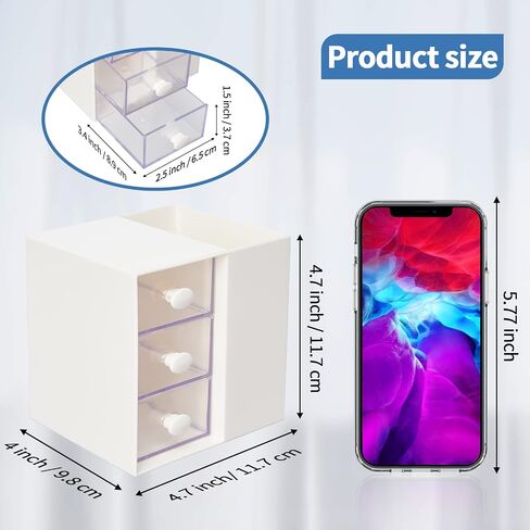 LETURE Small Desk Organizer with Drawer, Office School Business Storage Box for Card/Pen/Pencil/Marker/Stationery, Plastic Cosmetic Makeup Organizer (White) in Saudi Arabia