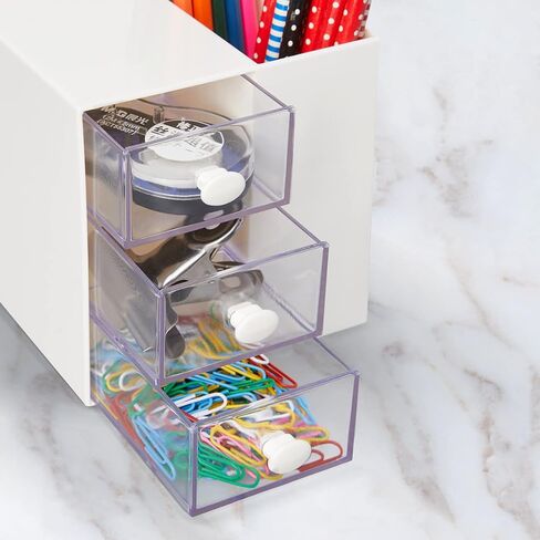 LETURE Small Desk Organizer with Drawer, Office School Business Storage Box for Card/Pen/Pencil/Marker/Stationery, Plastic Cosmetic Makeup Organizer (White) in Saudi Arabia