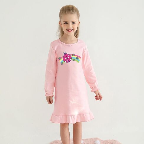 2Pcs Girls Nightgowns 3-10 Years Flutter Long Sleeves Nightdress Nightie Dress Sleepwear Pajamas for Toddler Kids Girls in Saudi Arabia