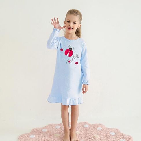 2Pcs Girls Nightgowns 3-10 Years Flutter Long Sleeves Nightdress Nightie Dress Sleepwear Pajamas for Toddler Kids Girls in Saudi Arabia