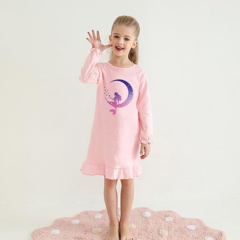2Pcs Girls Nightgowns 3-10 Years Flutter Long Sleeves Nightdress Nightie Dress Sleepwear Pajamas for Toddler Kids Girls in Saudi Arabia