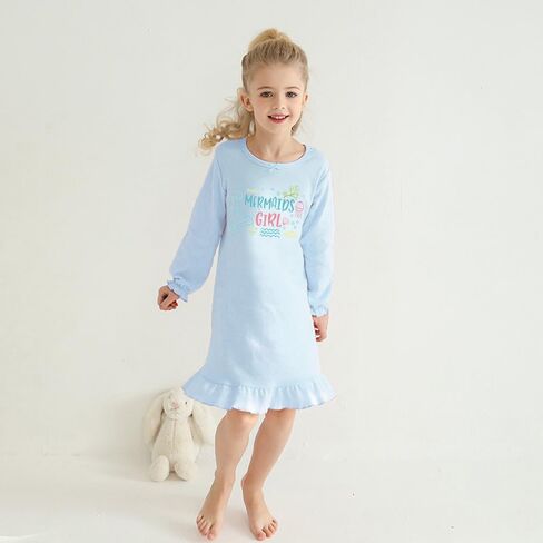 2Pcs Girls Nightgowns 3-10 Years Flutter Long Sleeves Nightdress Nightie Dress Sleepwear Pajamas for Toddler Kids Girls in Saudi Arabia
