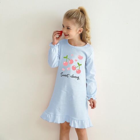 2Pcs Girls Nightgowns 3-10 Years Flutter Long Sleeves Nightdress Nightie Dress Sleepwear Pajamas for Toddler Kids Girls in Saudi Arabia