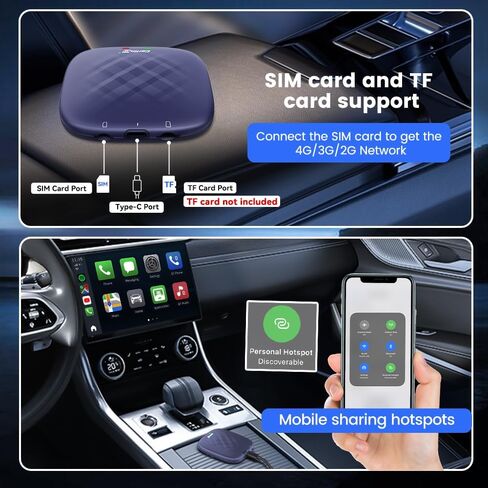 محول CarlinKit Android AI Box-2023 الجديد مع Android 13.0/Netflix/YouTube/Wireless CarPlay&Android Auto/GPS/4G، صندوق البث السحري لـ CarPlay السلكية وشاشة اللمس للسيارة، 8+128 جيجابايت مع منفذ بطاقة SIM/TF in Saudi Arabia