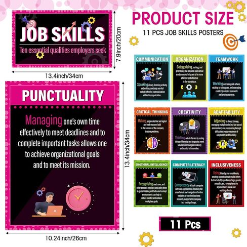 11 Pcs Job Skills Posters Educational Bulletin Board Set High School Classroom Decorations Essential Qualities Employers Seek Posters for College Library Home Workplace Wall Decors Supplies in Saudi Arabia