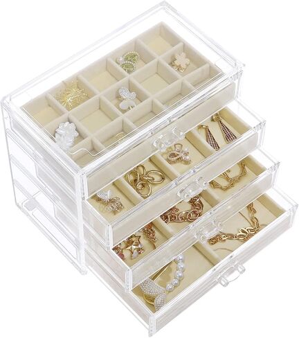 misaya Earring Jewelry Organizer with 5 Drawers, Mother's Day Gift, Clear Acrylic Jewelry Box for Women, Velvet Earring Display Holder for Earrings Ring Bracelet Necklace, Black in Saudi Arabia
