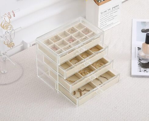 misaya Earring Jewelry Organizer with 5 Drawers, Mother's Day Gift, Clear Acrylic Jewelry Box for Women, Velvet Earring Display Holder for Earrings Ring Bracelet Necklace, Black in Saudi Arabia