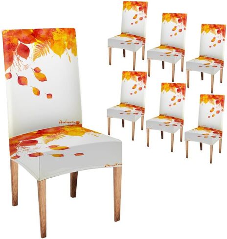 EMMTEEY Fall Maple Dining Chairs Covers Autumn Leaves Dining Room Chair Slipcovers Set of 6 Thanksgiving Spandex Stretch Chair Slipcover Removable Washable Chair Protector for Kitchen Hotels in Saudi Arabia