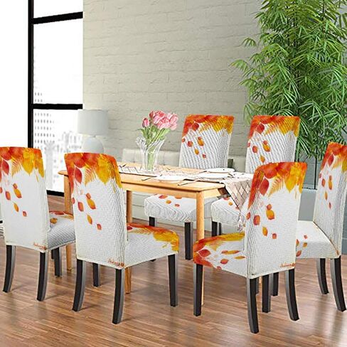 EMMTEEY Fall Maple Dining Chairs Covers Autumn Leaves Dining Room Chair Slipcovers Set of 6 Thanksgiving Spandex Stretch Chair Slipcover Removable Washable Chair Protector for Kitchen Hotels in Saudi Arabia