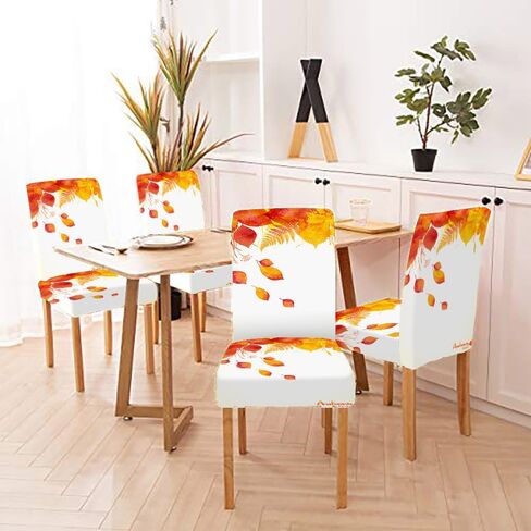 EMMTEEY Fall Maple Dining Chairs Covers Autumn Leaves Dining Room Chair Slipcovers Set of 6 Thanksgiving Spandex Stretch Chair Slipcover Removable Washable Chair Protector for Kitchen Hotels in Saudi Arabia