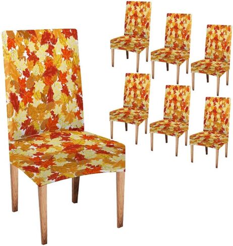 EMMTEEY Fall Maple Dining Chairs Covers Autumn Leaves Dining Room Chair Slipcovers Set of 6 Thanksgiving Spandex Stretch Chair Slipcover Removable Washable Chair Protector for Kitchen Hotels in Saudi Arabia