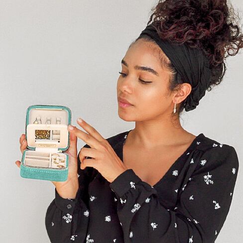 Benevolence LA Plush Velvet Jewelry Box | Travel Jewelry Case Organizer with Mirror | Featured in Oprah's Favorite Things | Best Gifts For Daughter, Girlfriend, Mom | Gifts For Her - Cyan in Kuwait