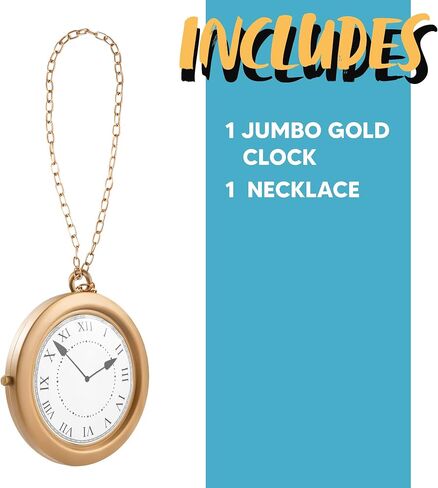 Spooktacular Creations Gold Clock Necklace Halloween Jumbo Gold Clock Necklace White Rabbit Clock Hip Hop Rapper Clock for Kids Women Men Halloween Party Decorations, White Rabbit Costume in Saudi Arabia