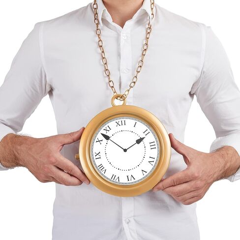 Spooktacular Creations Gold Clock Necklace Halloween Jumbo Gold Clock Necklace White Rabbit Clock Hip Hop Rapper Clock for Kids Women Men Halloween Party Decorations, White Rabbit Costume in Saudi Arabia