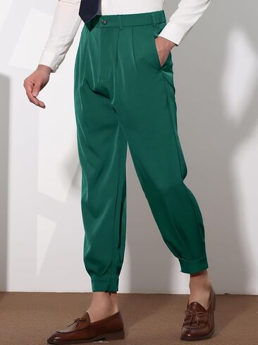 Lars Amadeus Cropped Pants for Men's Double Pleated Zipper Leg Tapered Formal Dress Pants in Saudi Arabia