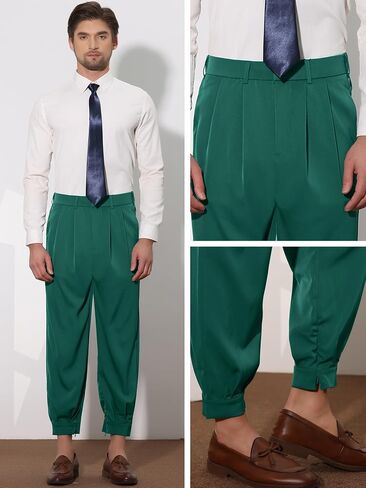 Lars Amadeus Cropped Pants for Men's Double Pleated Zipper Leg Tapered Formal Dress Pants in Saudi Arabia