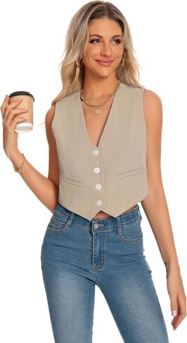 YYNUDA Sleeveless Blazer Vest for Women V Neck Single Breasted Button Down Business Short Waistcoat in Saudi Arabia