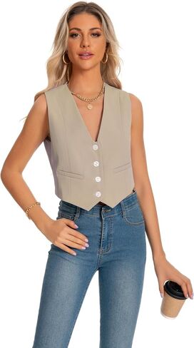 YYNUDA Sleeveless Blazer Vest for Women V Neck Single Breasted Button Down Business Short Waistcoat in Saudi Arabia