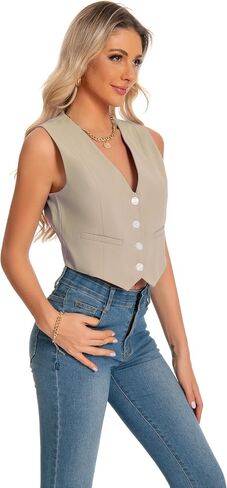 YYNUDA Sleeveless Blazer Vest for Women V Neck Single Breasted Button Down Business Short Waistcoat in Saudi Arabia