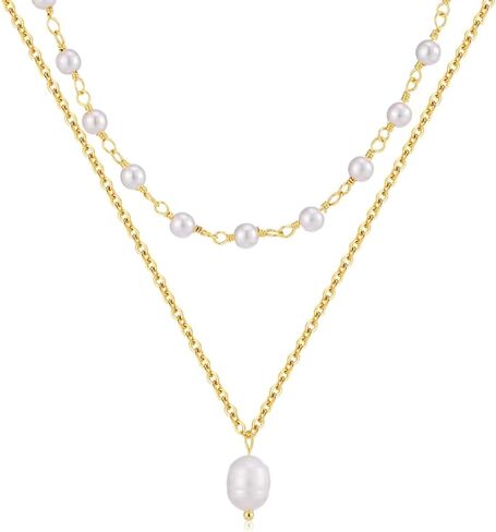 Layered Pearl Necklaces for Women 18K Gold Plated Dainty Pearl Choker Necklaces Trendy Jewelry Gifts for Women. in Saudi Arabia