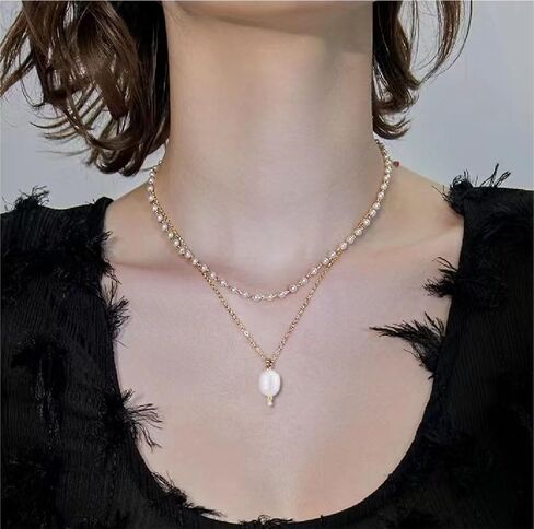 Layered Pearl Necklaces for Women 18K Gold Plated Dainty Pearl Choker Necklaces Trendy Jewelry Gifts for Women. in Saudi Arabia