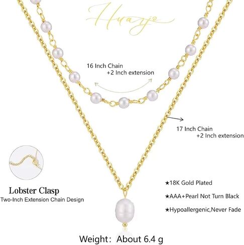 Layered Pearl Necklaces for Women 18K Gold Plated Dainty Pearl Choker Necklaces Trendy Jewelry Gifts for Women. in Saudi Arabia
