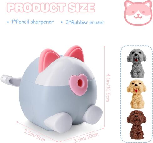 Cute Pencil Sharpener for Kids with 3 pencil-top Erasers, Dog Pencil Sharpener for Colored Pencil, Manual Sharpener Animal School Stationery Office Students Supplies Children Kids Gifts (Dog) in Kuwait