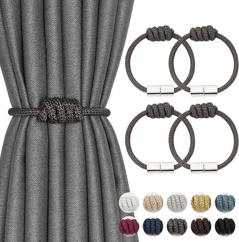 NICEEC 4 Pack Mini Magnetic Curtain Tiebacks Modern Simple Style Drape Tie Backs Elegant Hand Weave Rope Knot Decorative Curtain Holdbacks for Home & Office Window Drapery (Dark Grey) in Kuwait