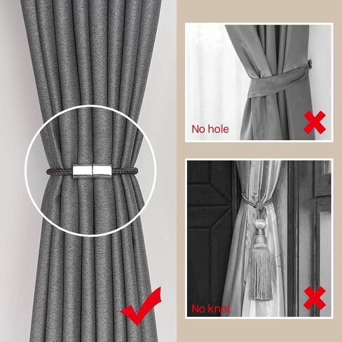 NICEEC 4 Pack Mini Magnetic Curtain Tiebacks Modern Simple Style Drape Tie Backs Elegant Hand Weave Rope Knot Decorative Curtain Holdbacks for Home & Office Window Drapery (Dark Grey) in Kuwait