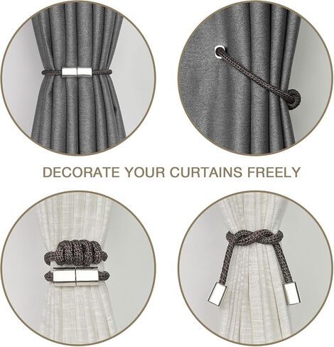 NICEEC 4 Pack Mini Magnetic Curtain Tiebacks Modern Simple Style Drape Tie Backs Elegant Hand Weave Rope Knot Decorative Curtain Holdbacks for Home & Office Window Drapery (Dark Grey) in Kuwait