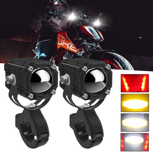 2pcs 60W Super Bright LED Spotlights, 6000LM White Red Light 4 Modes Driving Signal Lights for Motorcycle Scooter ATV UTV Tractor Truck Boat, DC 9-30V in Kuwait