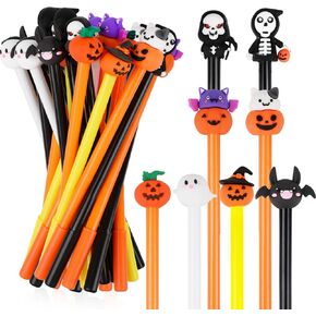 DIYASY 32 Pcs Halloween Pens, Pumpkin Skull Heads Ghost Bat Shape Pens Bulk Gel Black Ink Pens Assorted Novelty Pen for Kids Adults Gifts School Office Home Supplies Cute Prizes