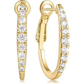 Gold Hoop Earrings 14K Gold Hoop Earrings for Women Modern Gold Earrings U-shaped Design Lightweight Gold Hoops Earrings for Women with Dazzling CZ Stones 25 mm