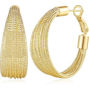 Hoop Earrings 14K Gold Hoops Earrings for Women Tri-Texture Gold Earrings Hoops - Luxurious, Chunky and Thick Gold Hoops 31mm
