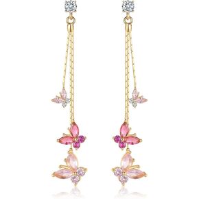 LOVE&CLOVER Butterfly Earrings for Women Girls Dangle Drop Earrings Silver 925 Hypoallergenic Blue