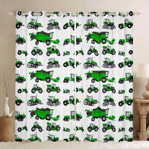 Kids Construction Curtains 42"x63",2 Panels Truck Blackout Curtains For Boys Girls Green Construction Vehicles Curtains & Drapes Cartoon Machinery Truck Excavator Tractor Cars Grommet Curtains