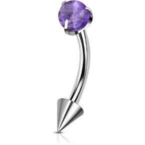 COCHARM G23 Titanium Rook Earrings 16g Purple Amethyst Rook Piercing Jewelry for Women Men Surgical Steel Opal Eyebrow Rings 8mm Eyebrow Piercing Jewerly Threaded Top Rook Jewelry