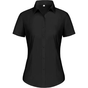 siliteelon Dress Shirts for Women Short Sleeve Cotton Button Down Shirt Basic Button Up Shirt Collared Shirts Work Shirt