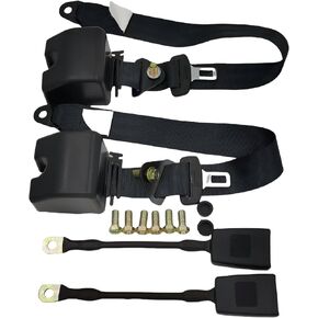 2PCS Universal Adjustable Retractable Belts For Club Golf Cart,Go Kart, Van,UTV,VR, Buggies, Minivan,Pickup and Truck Black
