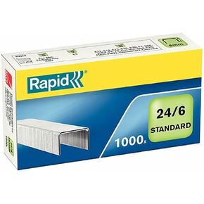 Rapid 24/6mm Standard Staples, for Stapling up to 20 Sheets, Use with Desktop and Electric Staplers, Galvanised Wire, Box of 1000, 24855600
