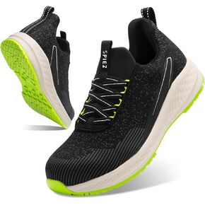 SPIEZ Safety Shoes for Men Women, Slip On Lightweight Breathable Composite Toe Work Shoes Lemon Green US5.5-13.5