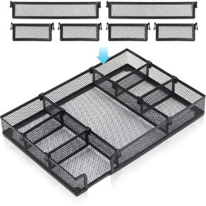 Desk Drawer Organizer Tray with 6 Adjustable Compartment, 2024 New Metal Mesh File Organizer Office Drawer Organizer Accessories for Office Home School, 12.6 * 8.6 * 1.77in