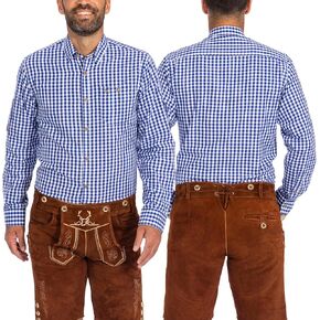German Oktoberfest Shirts for Men - Authentic German Lederhosen Shirt Men - Original Bavarian Shirt for Lederhosen Outfit - Checkered Blue - Classic - Size S