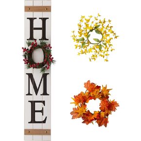 Glitzhome JK44369 Wooden Rustic Farmhouse Wall Hanging Porch Decor with 3 Changeable Floral Wreath, 42"H, Home Welcome Sign for Front Door, Rectangular, White in Kuwait