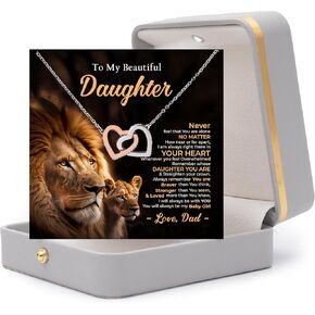 To My Daughter Necklace Gifts, Father Daughter Gifts From Lion Dad, Birthday Christmas Gift For Daughter From Mom Dad, Father Daughter Lion Necklace With Message Card And Box #8