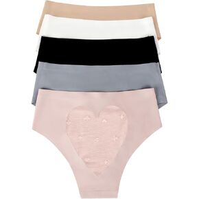 Women's No Show Cheeky Underwear High Waisted Seamless Cut-out Bikini Panties Pack